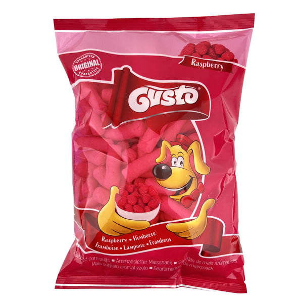 gusto, framboos, raspberry, corn, puffs, mais, 80g,