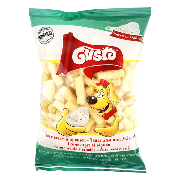 gusto, puffs, zure room, uien, corn, mais, chips