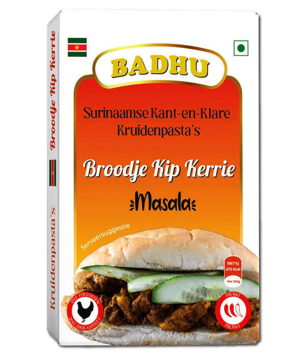 badhu, kip kerrie, broodje kip kerrie, kruidenpasta, masala