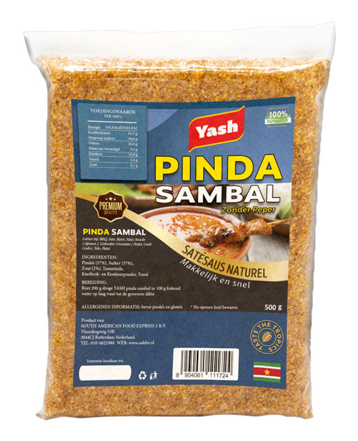 yash, pinda, sambal, sambel, satesaus, 500g, zonder, peper, 